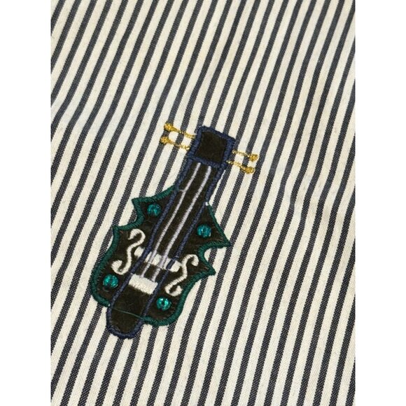 VTG Bobbie Brooks Striped Shirt Musical Instruments Embroidery XL Music Teacher - Picture 7 of 9